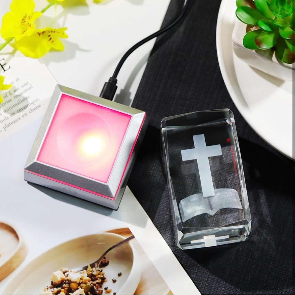3D Crystal Bible Cross Figurine with Colorful Light Base - Picture 4 of 5